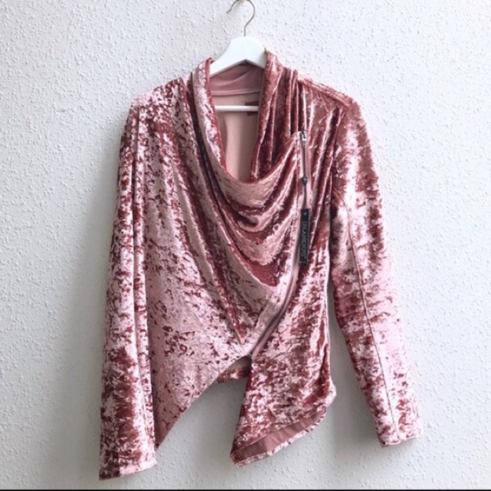 Blank Nyc Pink Crushed Velvet Moto Bomber Jacket